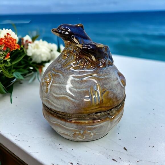 Trinket Box Jewelry Dish Pottery Dolphin - Picture 12 of 12